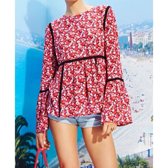 Juicy Couture Bell Sleeve Boho Floral Top - Picture 1 of 12